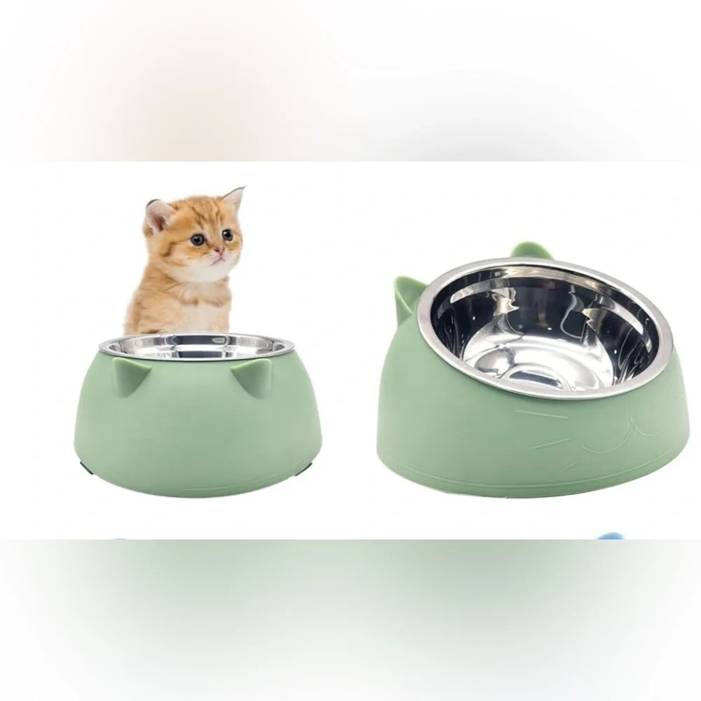 New -Black 200ML SMALL Raised Cat Bowls, Tilted Stainless Steel Cat Food…